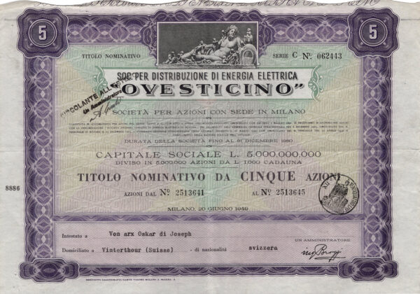 Soc. per Distribuzione di Energia Elettrica “Ovesticino”