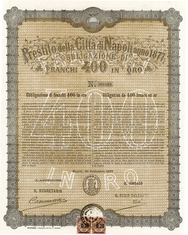 5% Prestito della Città di Napoli anno 1877