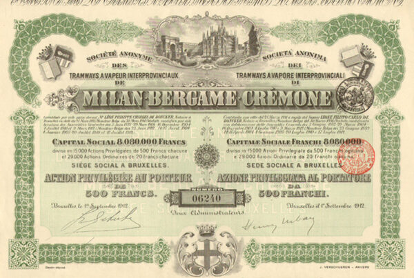 Società Anonima dei Tramways a Vapore Interprovinciali di Milan - Bergame - Crémone