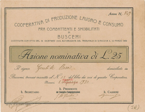 Cooperativa di Produzione, Lavoro e Consumo fra Combattenti e Smobilitati di Buscemi