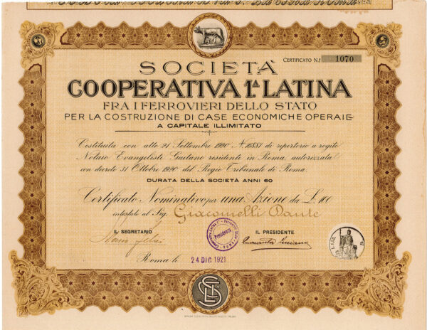 Società Cooperativa 1.ª Latina fra i Ferrovieri dello Stato per la Costruzione di Case Economiche Operaie