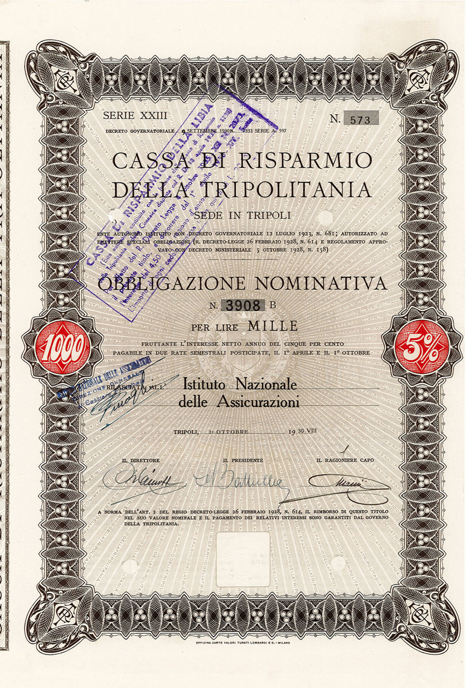 5% Cassa di Risparmio della Tripolitania