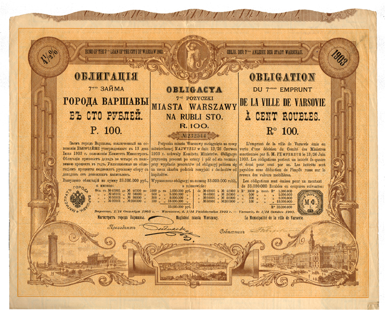 7.me Emprunt de la Ville de Varsovie 4,5% 1903
